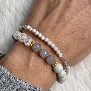 Genuine Feldspar and Crystal Bracelet Set